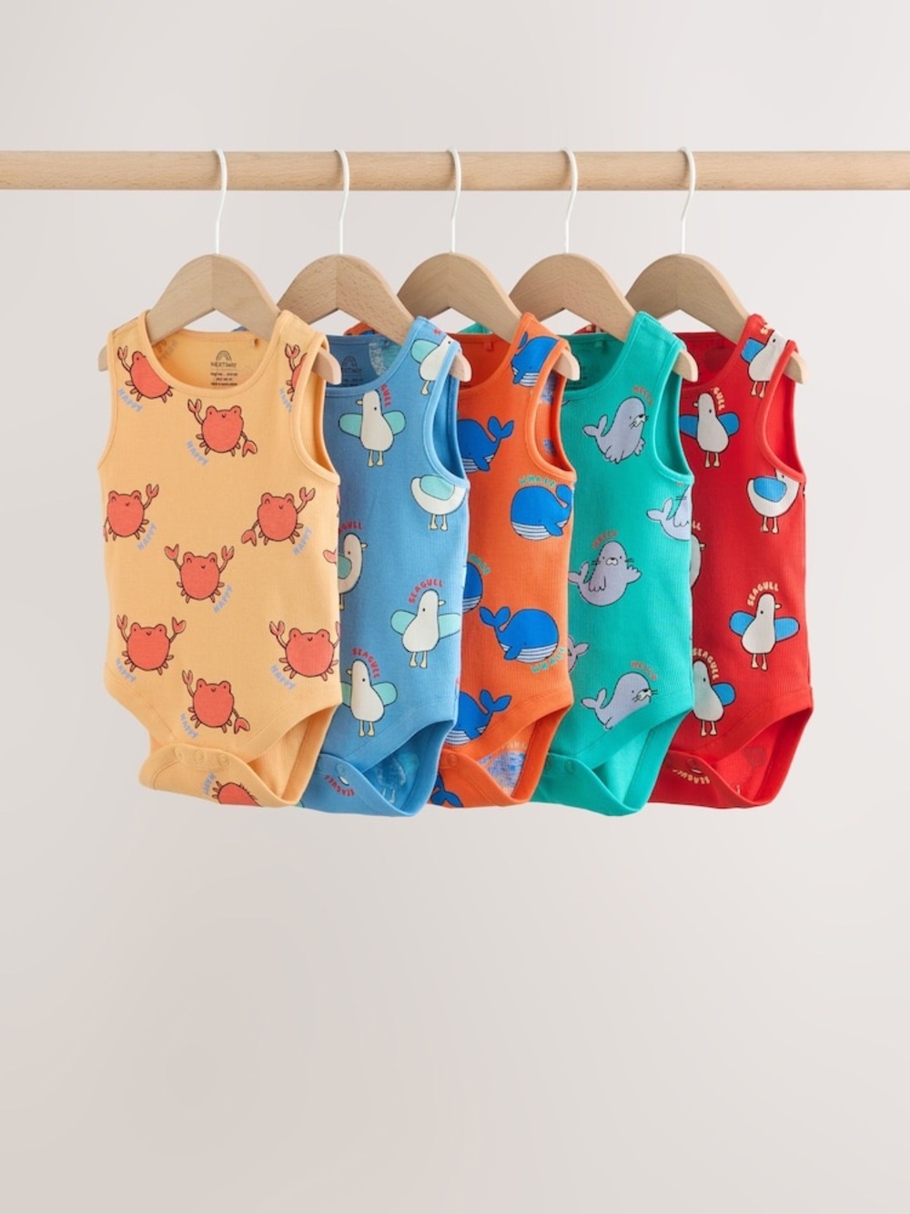 Next Baby Multi Vest Baby Bodysuits 5 Pack Summer Animals Cute colorful